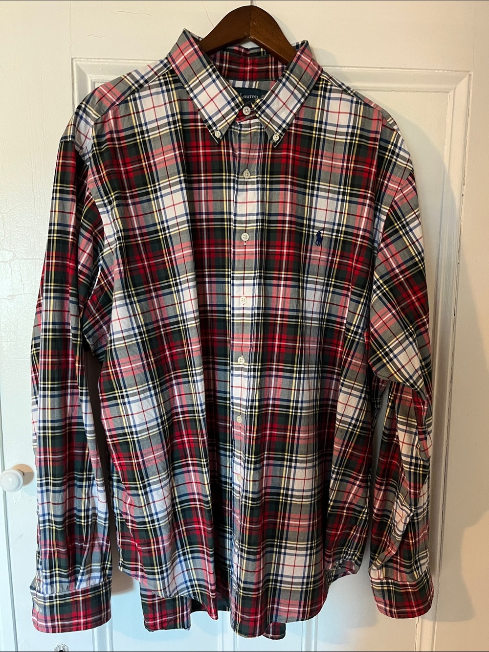 Vintage Ralph Lauren Red, White & Green Plaid Button-Down Shirt